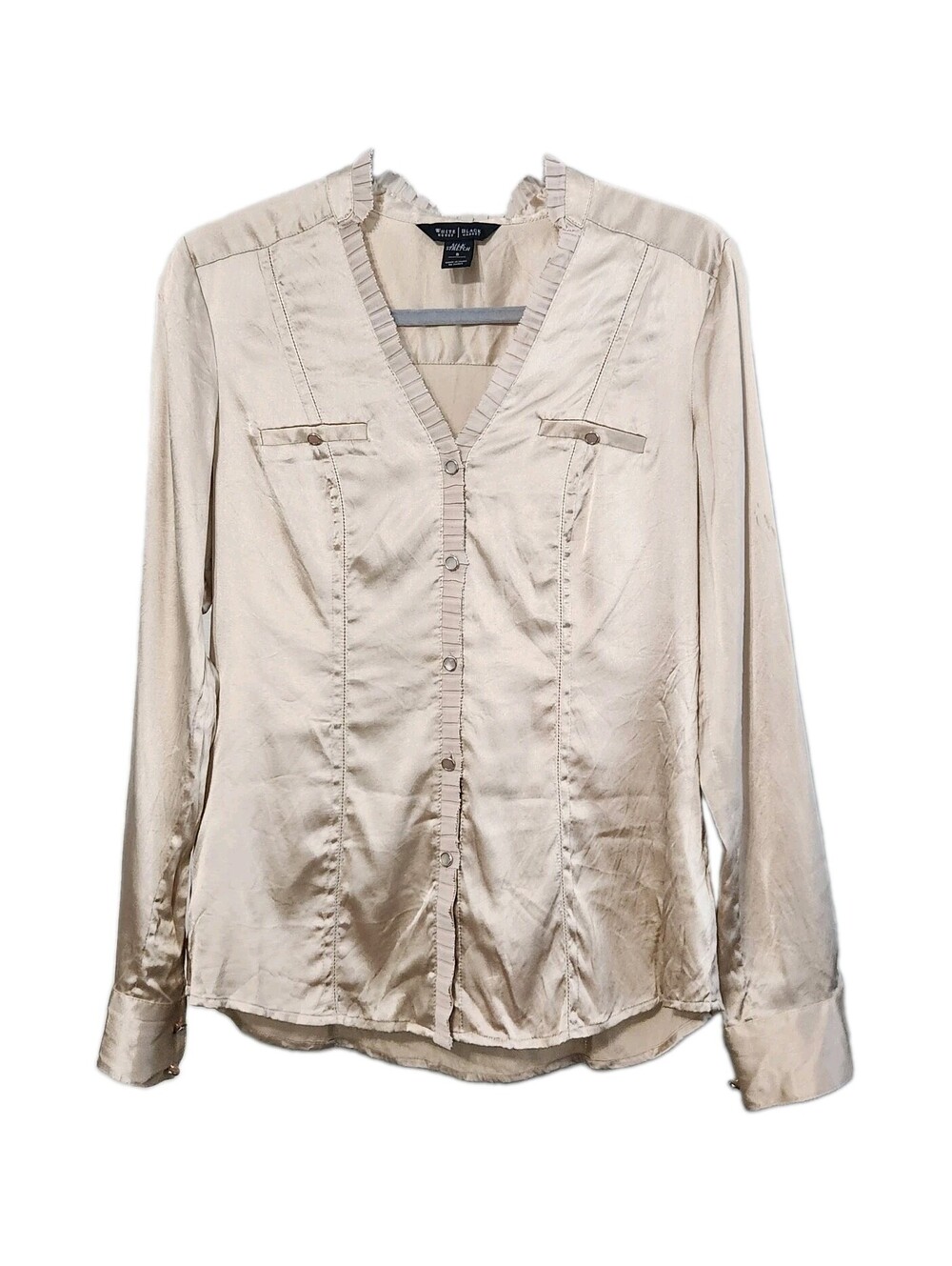 White House Black Market Silk Stretch Top Size 6 Long Sleeve Button Down Blouse
